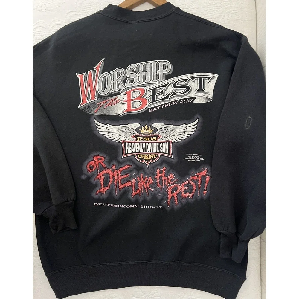 Vintage 90's Living Epistles Sweatshirt double Sided Jesus Harley 1991 Black
